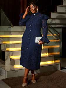 AM040851SET AOMEI Stand Collar Recorte Encaje Vestido recto Manga de trompeta completa Día DE LA MADRE Elegante verde Mujeres Conjuntos de dos piezas - Product Image 4