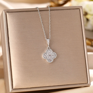 Collar de trébol de acero inoxidable de circón chapado en oro de 18 quilates para mujer, cadena de eslabones con patrón Floral a la moda, joyería de moda, Bisutería - Product Image 4