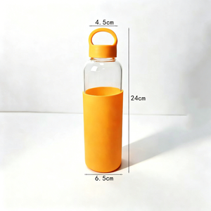 Bouteille d'eau en verre de 500 ml avec manchon en silicone, boucle de transport, couvercle, gobelet écologique pour les voyages - Product Image 1