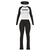 Fabrika Kadınları Nefes Alabilen 3 Parçalı Set Raglan Kollu Crop Top Katlamalı Yüksek Bel İspanyol Paça Pantolon ve Saç Bandı Y2K Günlük Kıyafet