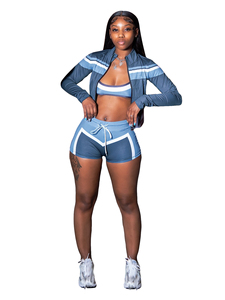 <span class=keywords><strong>Abbigliamento</strong></span> estivo Set 3 pezzi tuta da <span class=keywords><strong>donna</strong></span> stile personalizzato contrasto colore reggiseno sportivo giacca e pantaloncini da <span class=keywords><strong>donna</strong></span> - Product Image 5