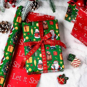 Christmas <b>Wrapping</b> <b>Paper</b> Reversible Green Santa Design 17 In X 32.8 Ft Gift Craft Packaging Recyclable - Product Image 5