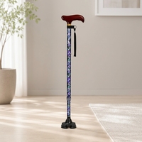 I03FC15YBU- # B #     Bâtons de marche télescopiques réglables à quatre pieds avec poignée en bois et motif floral, rotation à 360° °   Base rotative.