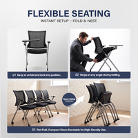 Chaise de bureau ergonomique pour salle de réunion, dossier mi-haut, en maille, avec tablette d'écriture et support pour ordinateur portable