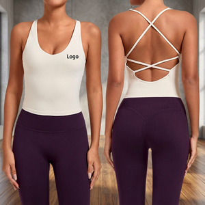 Soutien-gorge de sport yoga pour femme à dos croisé et dos nu, couleur unie, avec logo personnalisé, sans couture, respirant, léger, maintien élevé, extensible dans quatre directions - Product Image 3