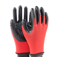 Gants de jardin de travail de construction enduits de paume en nitrile lisse rouge noir de calibre 13 de haute qualité