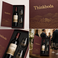 Coffret Cadeau de Luxe Personnalisé pour Vin de Bourgogne avec 2 Verres, Emballage Rigide en Carton pour Anniversaire de Mariage, Présentation Haut de Gamme
