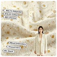 Tissu en tweed 100% polyester, broderie de perles tubulaires, 75D, textile perlé élégant pour blazer, robe, sac, tenue pour femmes