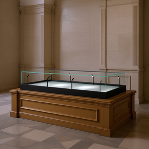 Vitrina de museo de madera de 180x80x45cm con cubierta negra, tapa de cristal e iluminación LED - Product Image 3