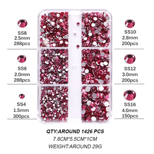 Set de Diamantes de Imitación para Uñas de Marca Privada, 6 Compartimentos, Base Plana, Cristales Rosados, Diamantes Redondos Blancos de Vidrio, Combinación de Joyería Mixta - Product Image 5