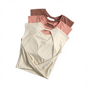 Women Slim Fit Crew Neck Breathable Crop Tops Solid <b>Open</b> Back Gym Yoga Sleeveless Vest Back Padded <b>Bra</b> Nylon Spandex - Product Image 3