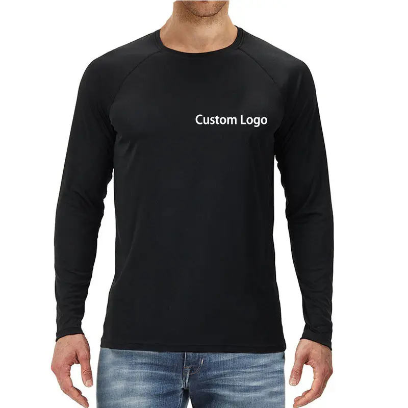 Offre Spéciale Logo personnalisé col rond hommes séchage rapide ventiler logiciel hommes à manches longues T-shirt blanc polyester unisexe imprimé tricoté