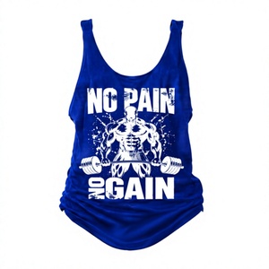 เสื้อกล้ามพิมพ์ลาย No Pain No Gain สำหรับผู้ชาย สีแดง ผ้าฝ้าย ลำลอง คอกลม แขนกุด ระบายอากาศ แห้งเร็ว เหมาะสำหรับออกกำลังกาย ฟิตเนส - Product Image 2