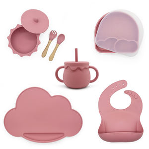Conjunto de regalo para bebé recién nacido de grado alimenticio, plato de silicona con mantel, tazón de silicona, taza de paja, venta al por mayor - Product Image 2