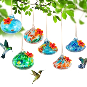 Meilleure vente 2026 : Mangeoire à colibris en verre à suspendre pour l'extérieur, avec motifs peints colorés, pour la décoration de jardin et de cour. - Product Image 6