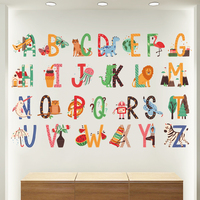 Autocollants muraux d'animaux colorés, salle de classe, dessin animé, alphabet, décoration