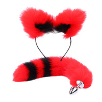 Drôle adulte jouet SM Cosplay ensemble de lit coloré queue de renard fausse fourrure mignon oreille S taille métal inoxydable Anal godemichet Anal pour Bondage Gear
