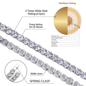 6mm quần vợt Chuỗi vòng cổ 18K mạ vàng 1 hàng phòng thí nghiệm mô phỏng kim cương Iced ra Cubic Zirconia chuỗi nam hip hop quần vợt choker - Product Image 2