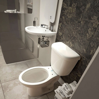 Gaya kesederhanaan Modern putih keramik Siphonic sanitasi dua potong Toilet kancing tunggal Flush untuk Hotel kamar cuci pabrik langsung