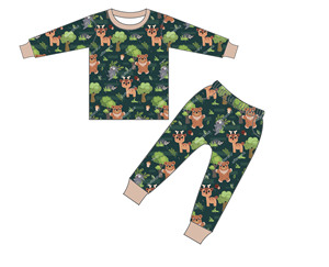 Pastel Floral Printed Kids Bamboo Sleepwear Set, Crew Neck Long Sleeve <strong>Cuffed</strong> <strong>Pyjama</strong> Top and Pants, Gentle Floral Pattern - Product Image 3