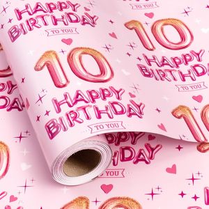 26 Nouveaux modèles de papier cadeau d'anniversaire rose, motif Joyeux Anniversaire pour les célébrations du 10e, 13e, 16e et 18e anniversaire, papier d'emballage pour fête - Product Image 1