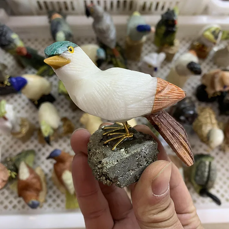 Pájaro tallado de cristal Natural, Pájaro de cuarzo, loro, búho, Animal para decoración del hogar, venta al por mayor