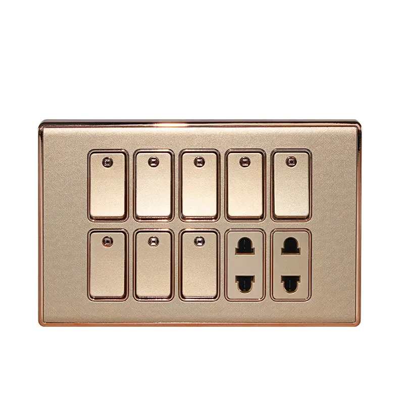 250V 16A 94*147mm PC high quality brass 10 gangs 8 switch 2 socket for pakistan market