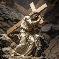Chrétien Catholique Célèbre Grande Statue Sculpture Sur Pierre Jésus 14 Stations Deuxième Station Marbre Blanc Jésus Porte Croix Sculpture
