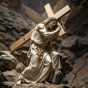 Estatua grande famosa Católica Cristiana talla de piedra Jesús 14 estaciones segunda estación mármol blanco Jesús lleva escultura cruzada - Product Image 4
