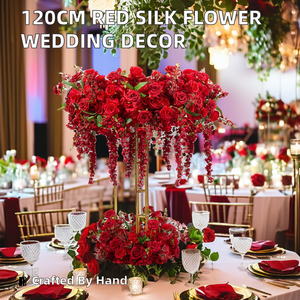 New 120Cm Hoa Màu Đỏ Bàn Đám Cưới Trang Trí Lụa Tú Cầu Tăng Nhân Tạo Hoa Centerpieces Bảng Trang Trí - Product Image 2