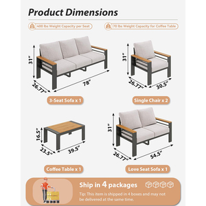 Dwoo 5 món Nhôm màu xám Bộ bàn ghế sân vườn ngoài trời sang trọng Bộ bàn ghế sân vườn kết hợp giải trí Bộ bàn ghế sofa - Product Image 5