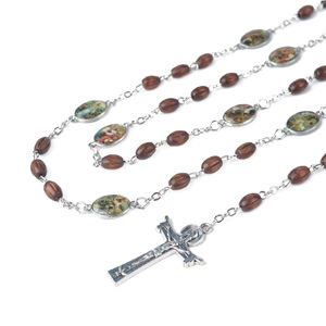 Stazioni della croce rosario perline <span class=keywords><strong>di</strong></span> <span class=keywords><strong>legno</strong></span> fatte a mano rosari cattolici collana croce - Product Image 3