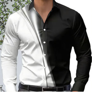เสื้อเชิ้ตแขนยาวผู้ชายสีดำขาว ผ้าซาติน สไตล์ลำลอง ระบายอากาศได้ดี เป็นมิตรกับสิ่งแวดล้อม ลายพิมพ์ดีไซน์เนอร์ สำหรับฤดูหนาว ติดกระดุมแถวเดียว - Product Image 3