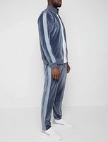 Ensemble de jogging pour homme en velours avec col montant et fermeture éclair, style décontracté, avec bande latérale en nylon, survêtement en velours pour homme