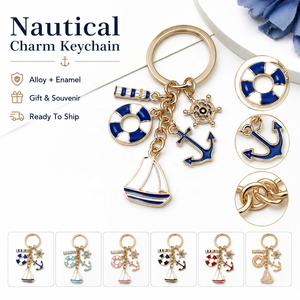 Porte-clés <span class=keywords><strong>en</strong></span> alliage de zinc émaillé, bateau à voile, ancre, phare, bouée de sauvetage, breloque, pendentif, souvenir de voyage, cadeau maritime - Product Image 1