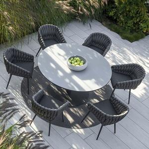 Muebles de exterior de aluminio de lujo, silla de cuerda duradera impermeable, juego de mesa y silla de comedor de lujo de 6 plazas - Product Image 3