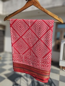 Premium Zari Hand Block Printed <b>Sarongs</b> Red Bagru Cotton Pareo, Reversible & Eco-Friendly Women’s Beachwear - Product Image 3