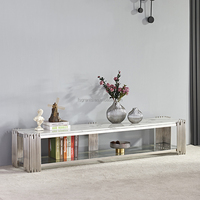 Mueble de TV de Lujo para el Hogar con Base de Acero Inoxidable y Tapa de Mármol, Mueble de TV para Sala de Estar con Tapa de Mármol
