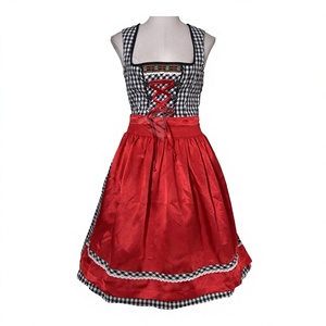 ชุดเดรส Dirndl ผ้าฝ้ายลายตารางและผ้าซาตินสีตัดกันสไตล์ Oktoberfest ใหม่ ชุดเดรสลูกไม้สำหรับผู้หญิง ชุดคอสตูมไซส์ใหญ่ - Product Image 1