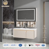 Armoire à pharmacie en bois avec miroir de salle de bain LED à commande vocale et IA, étagères internes réglables, vente en gros