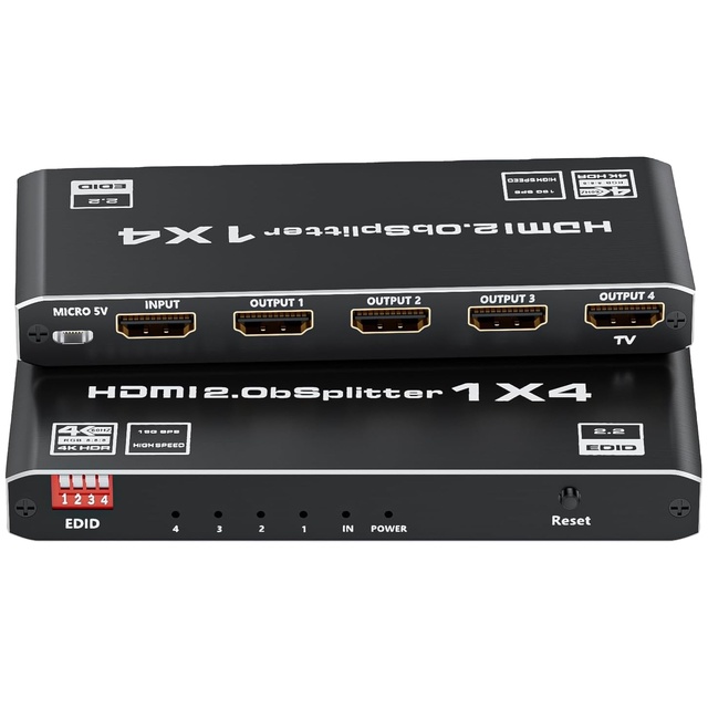 Syong 4K 60Hz 1 in 4 Out HDMI Splitter Audio Video Distributor Box HDTV Blu-Ray DVD Xbox PS4 1x4 HDMI Splitter