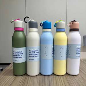 DD3985 18oz/24oz BPA-Free Double Wall Vacuum Insulated Stainless Steel Anti-Slip Handgrip Water <b>Bottle</b> <b>Straw</b> 12-24hr Thermal - Product Image 1