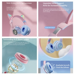 <span class=keywords><strong>Oreille</strong></span> de <span class=keywords><strong>chat</strong></span> mignon casque à dents bleues dégradé de couleur Led casque de jeu pliable sans fil avec écouteur d'annulation de bruit micro - Product Image 5