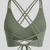Ensemble de yoga personnalisé OEM pour femme, avec soutien-gorge de sport à col en V et leggings taille haute, tenue de sport multi-bretelles à lacets