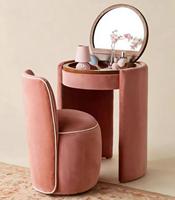 Tabouret de coiffeuse moderne et simple en tissu avec miroir éclairé et rangement rabattable – Ensemble de coiffeuse écologique pour chambre et hôtel