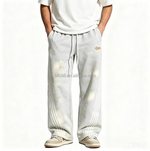 Pantalon de survêtement gris pour homme, coupe large, taille mi-haute, cordon de serrage, décontracté, ample, 100 % coton respirant, idéal pour le printemps - Product Image 1