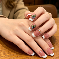 Lot de 24 faux ongles à presser personnalisés en gros, motif papillon, French manucure carrée, réutilisables, pour salon
