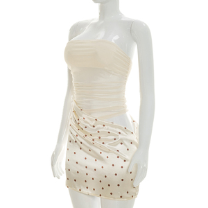 Viviblook C26DS122 Women Summer New Strapless Strapless Polka Dot <b>Print</b> <b>Mini</b> Patchwork Bodycon Party Casual <b>Mini</b> Dress - Product Image 3