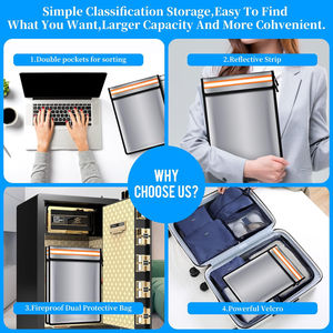 耐火ドキュメントバッグ2ポケットシルバー耐火バッグ反射ストリップ付き防水および耐火バッグドキュメント用 - Product Image 6