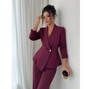 Ensemble de costume élégant pour femme, haut de gamme, en polyester/rayonne peigné, pour les affaires, les fêtes, qualité supérieure, costume deux pièces, bouton - Product Image 2